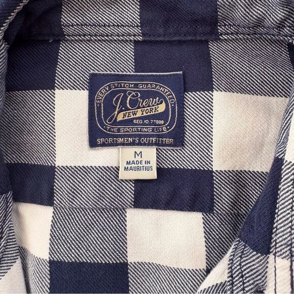 J. Crew Sportmen's Outfitters Flannel Shirt Blue & White Plaid Button Down M - Picture 3 of 5